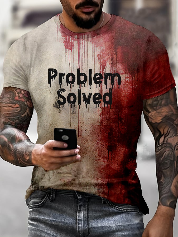 🔥Buy 3 Get 10% Off🔥Men's Bloody Problem Solved Halloween Print T-Shirt