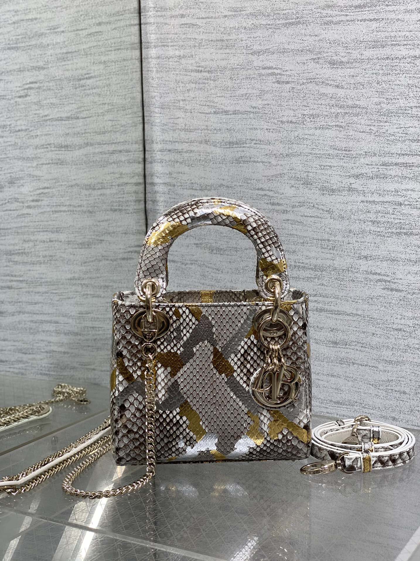Dior Lady three-grid rare snakeskin Princess Diana bag