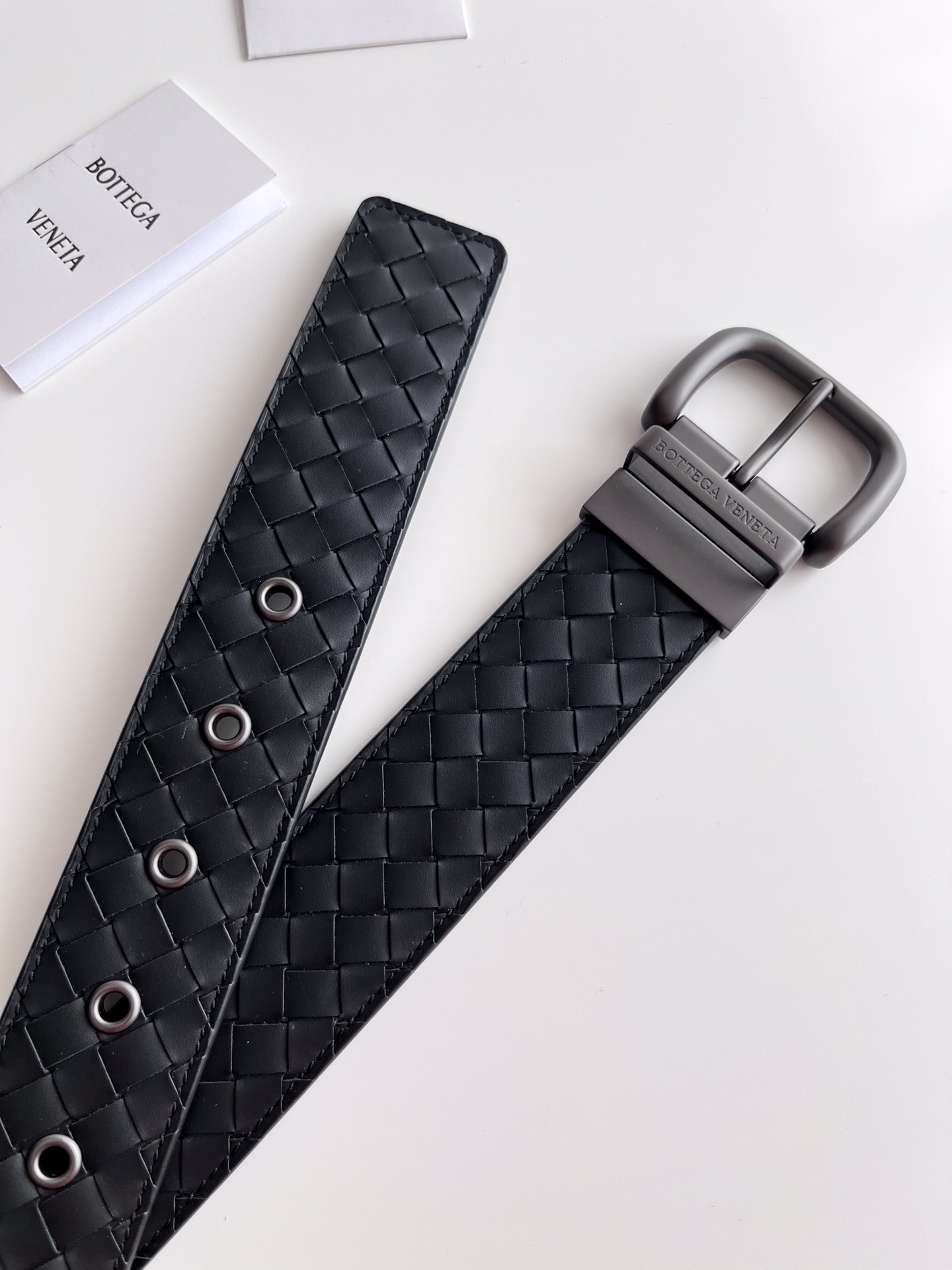 Bottega Veneta frosted pin buckle woven cowhide double-sided belt 4.0cm wide