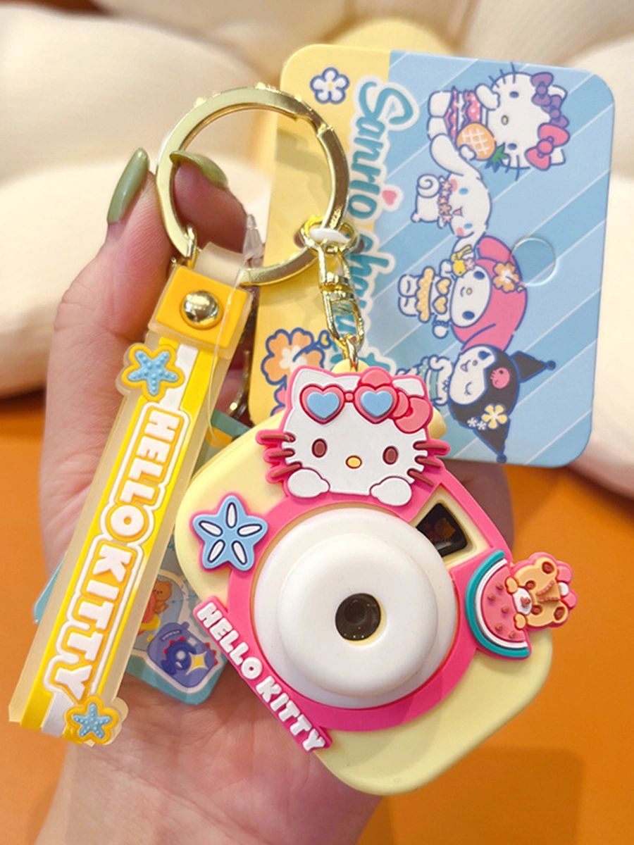 Sanrio Creative Projector Camera Key Chain Kids Cute Keychain Pendant Key Holder Couple Bag Pendant Car Key Ring Gift (projected 8 patterns)