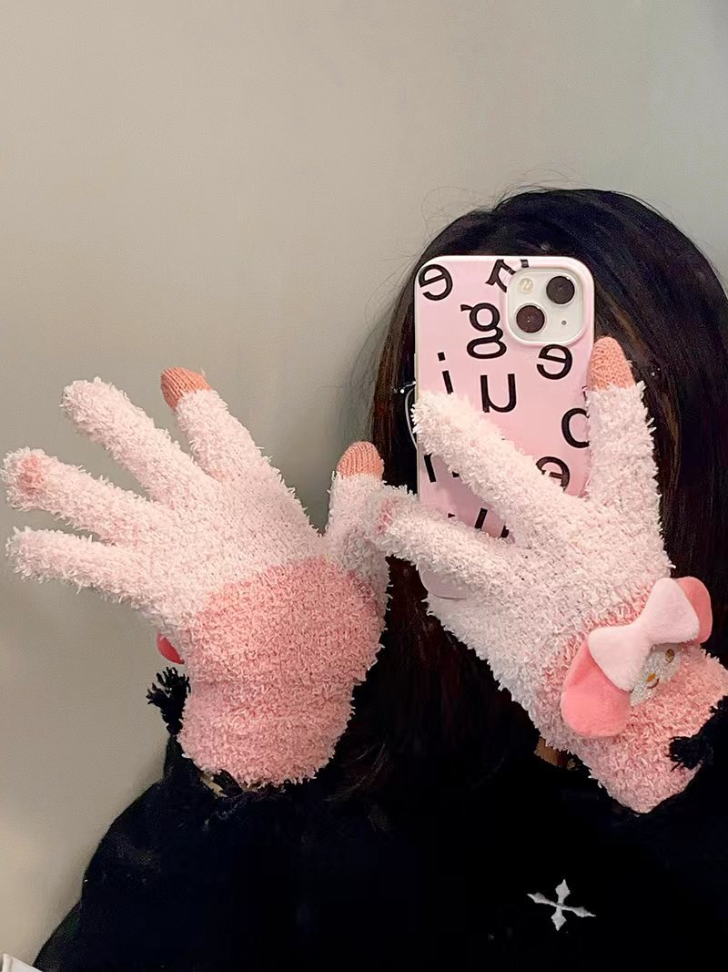 High profile horizontal stereo ears touch screen protector warm five-finger gloves