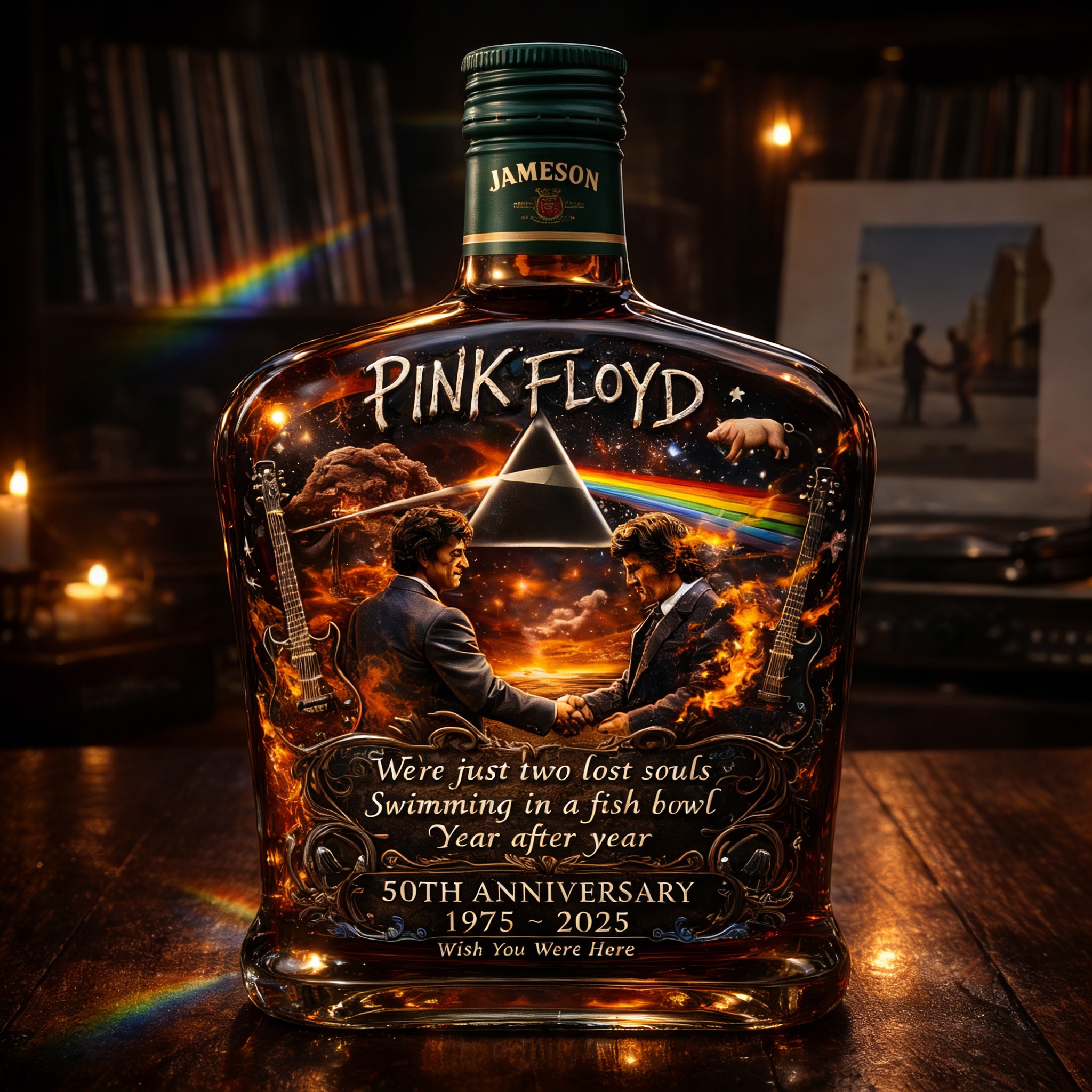 Pink Floyd – “Wish You Were Here”  50th Anniversary Collector’s Whiskey Bottle