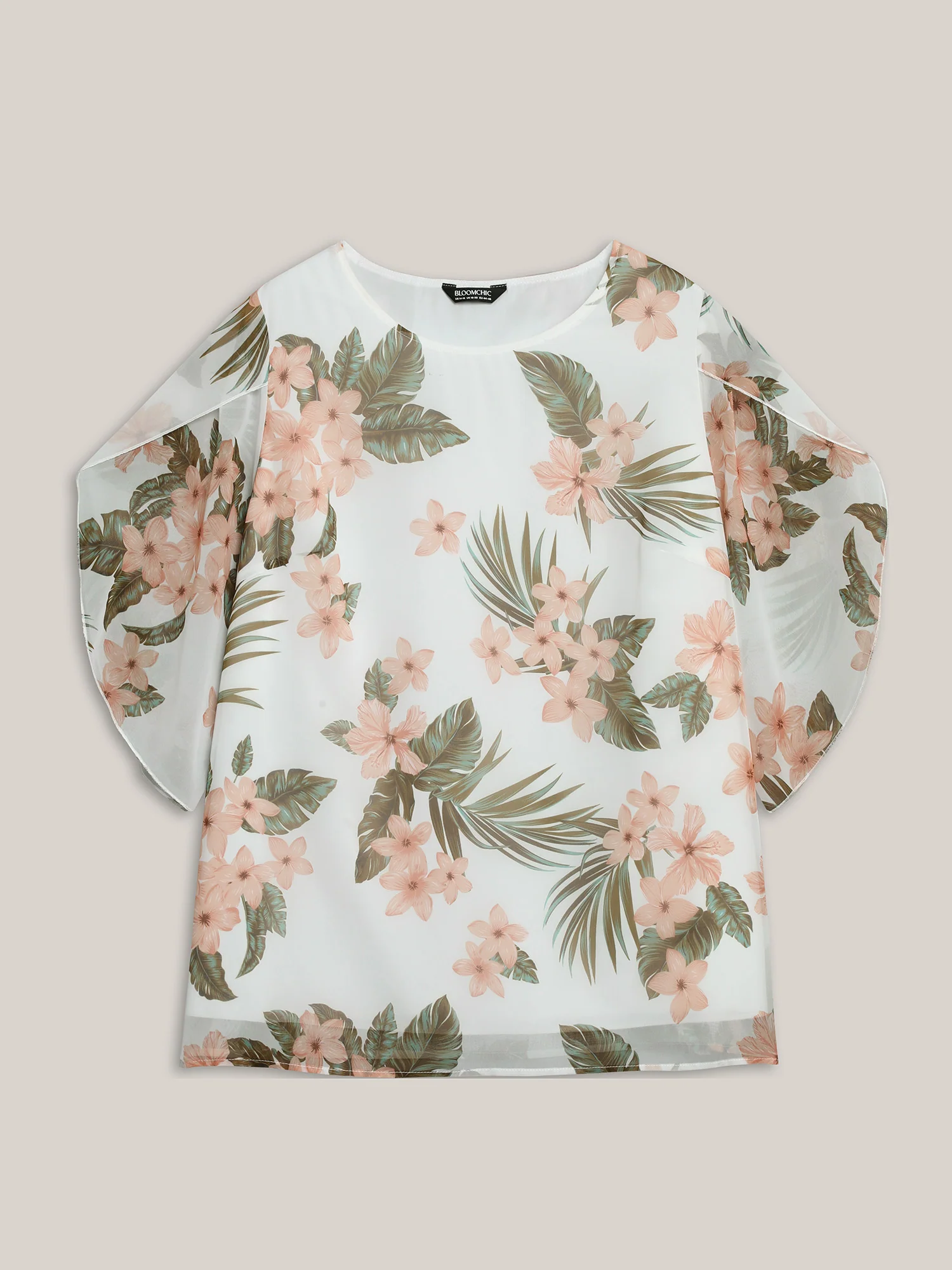 Petal Sleeve Floral Round Neck Shirt