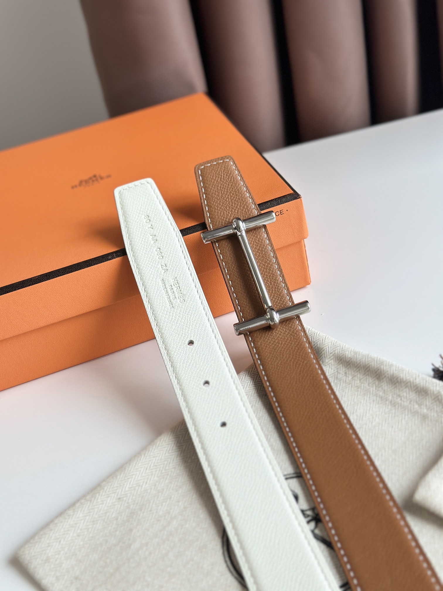 Hermès new double-faced calfskin belt width 3.2CM