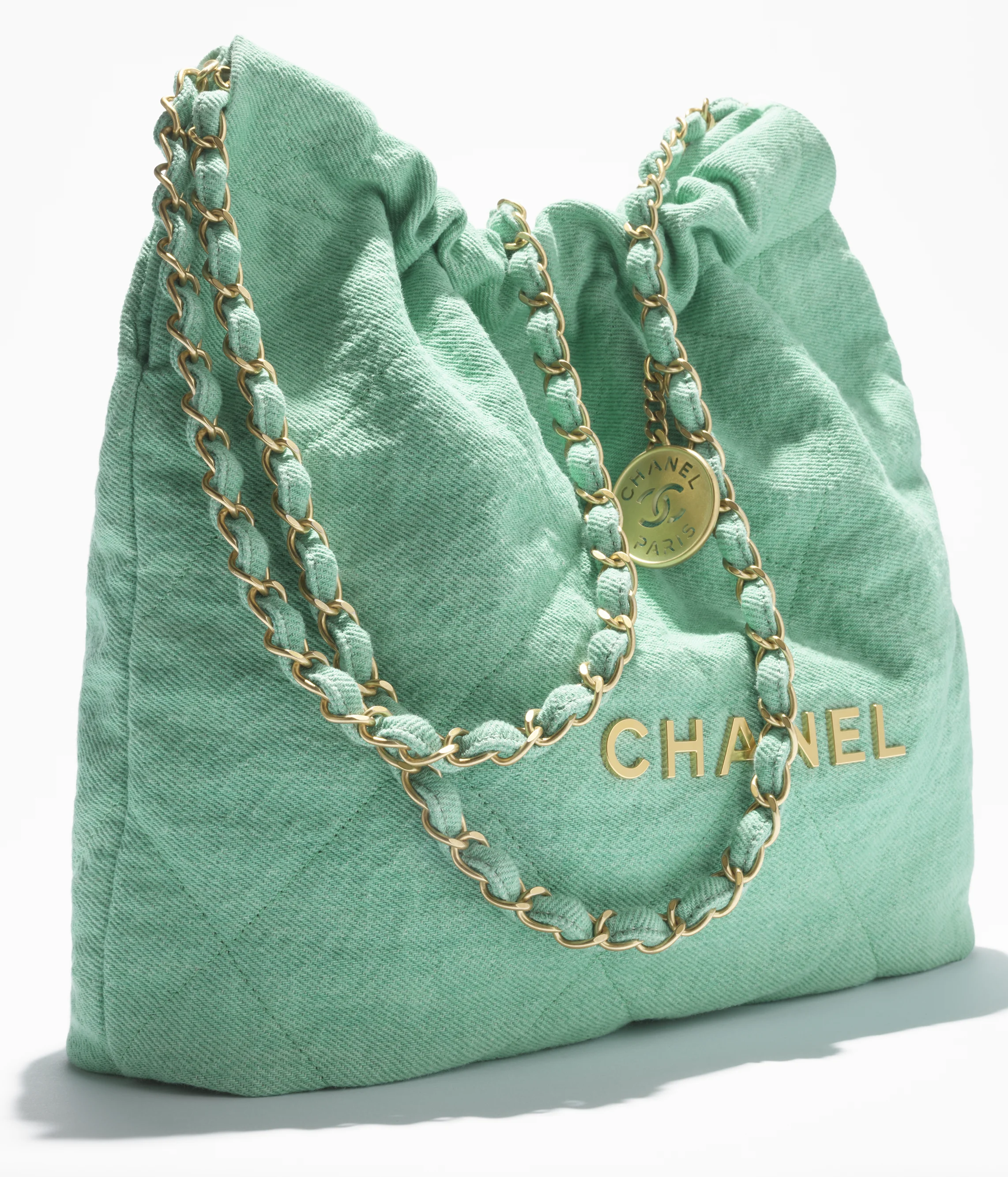 CHANEL Small 22 Top Handle Bag Shiny Calfskin & Gold-Tone Metal Green