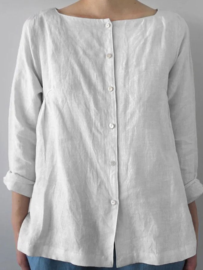 Women's solid color cotton and linen cardigan