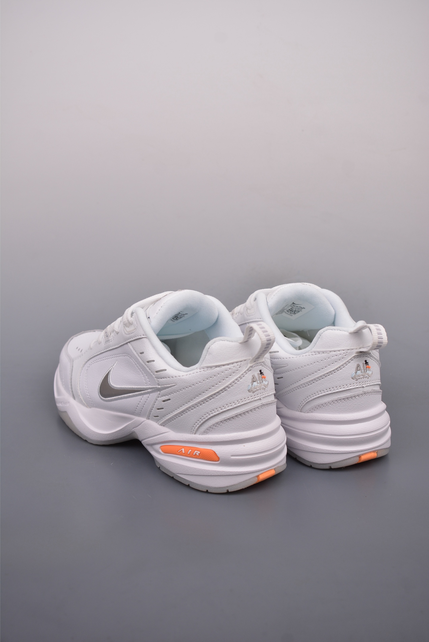 Nike Air Monarch IV Leather White Silver Gray Orange Ice Blue AV6676-100