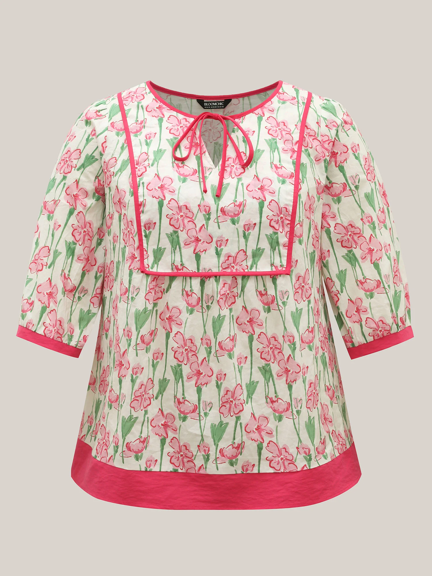 Blushing Floral Print Seamed Contrast Blouse
