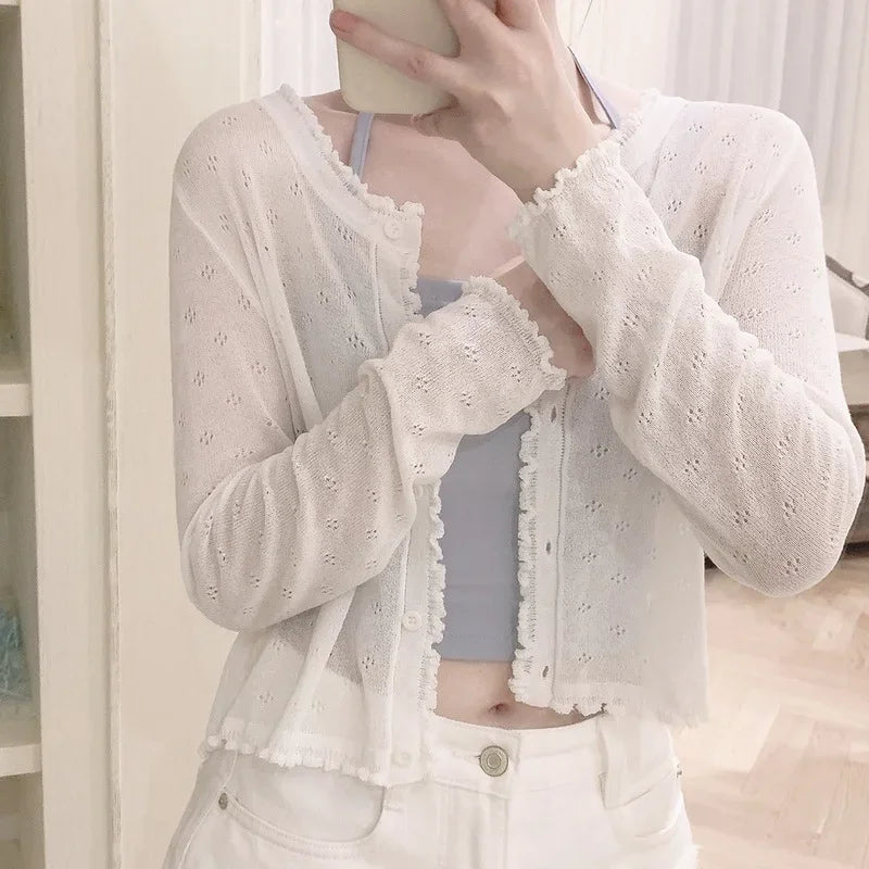 Cute Knitted Hollow Out Thin Cardigan