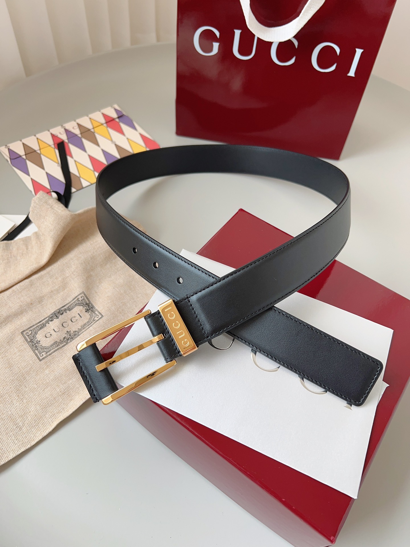 Gucci pin buckle leather belt 3.5cm wide