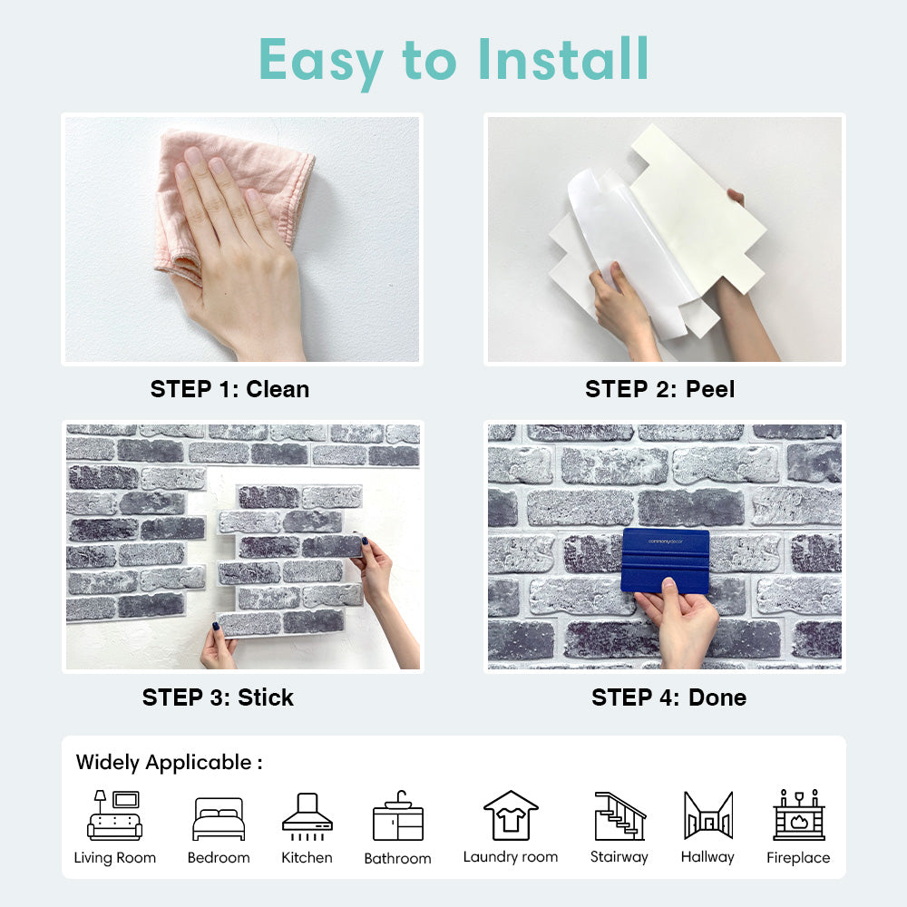 3D Limewashed Brick Peel and Stick Wall Tile
