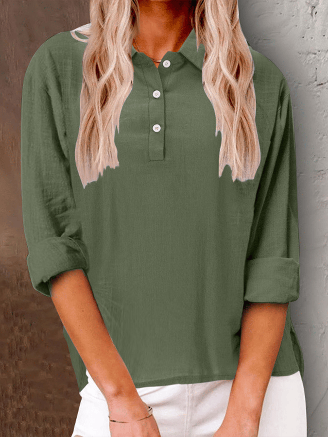Ladies Lapel Long Sleeve Loose Design Button Casual Shirt