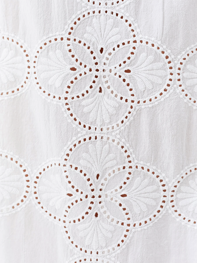 Women's Hollow Lace Design Cotton And Linen Dress
