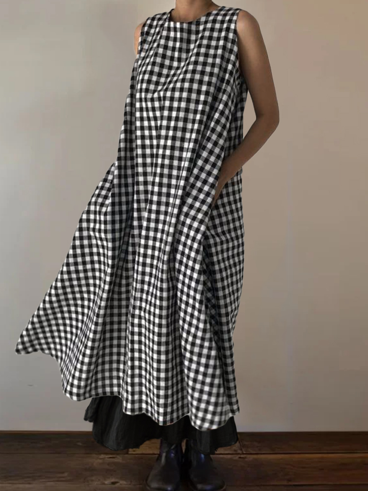 Vintage Check A Line Maxi Tank Dress