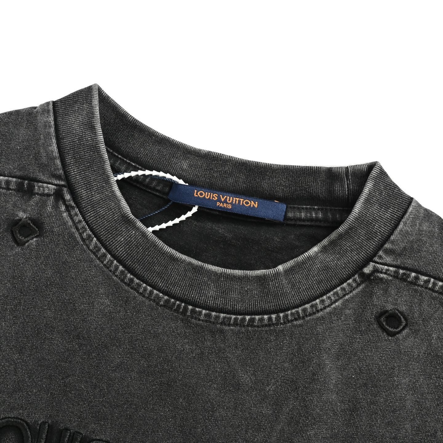 Louis Vuitton 25ss embroidered lettering washed distressed short sleeves