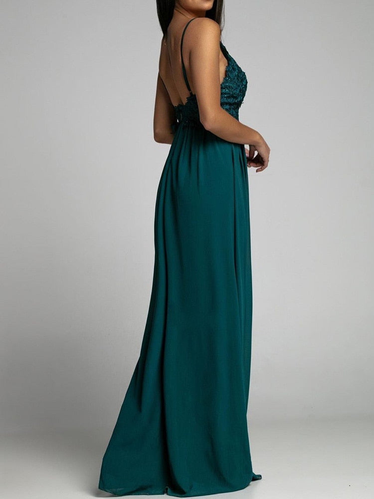 Women Loose Spaghetti Strap V Neck Casual Dress Solid Ruffles Long Dress Maxi Dresses