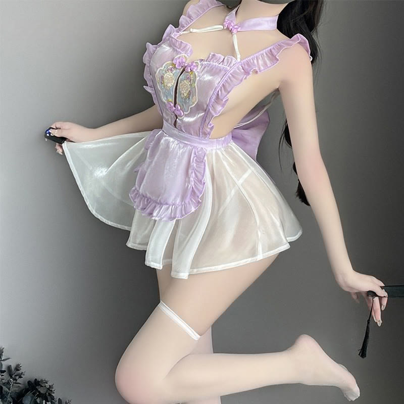 Vintage Maid Backless See-through Lingerie Dress