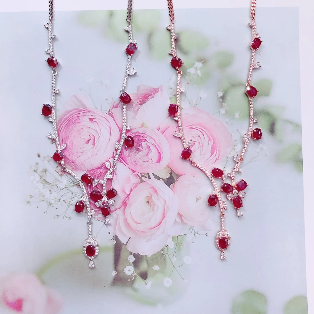 Ruby Necklace Women's Silver 925 Jewelry Free shipping Gemstone Women's Pendant Gemstone Christmas Gift necklace pendant