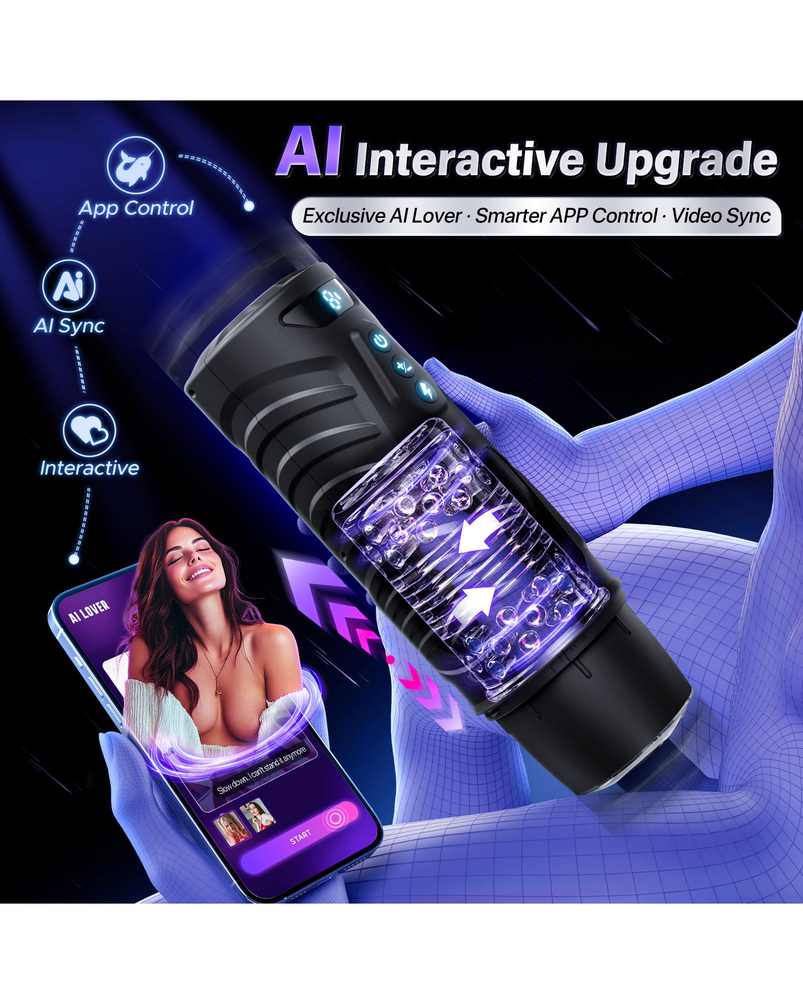 EINSEO AI Interactive Male Masturbator Sex Toys for Men - Adult Toy Male Sex Toys with 7 Thrusting & 7 Rotating Modes,Hands Free Pocket Pussy Sex Machine LCD Display with Visual Window & Mounting Base