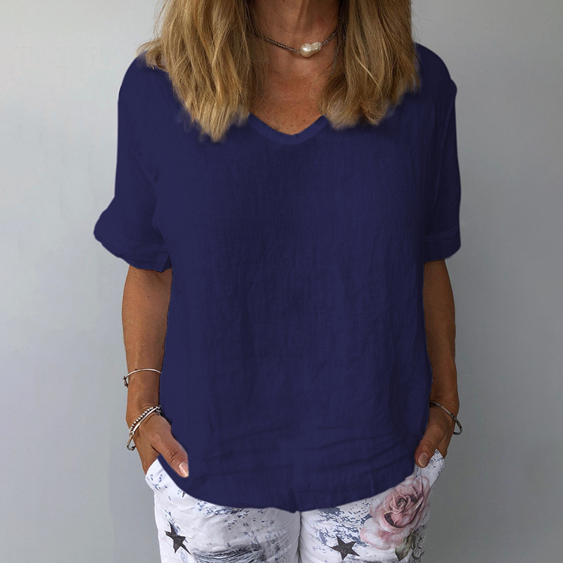 Solid Color V Neck Comfy Shirt