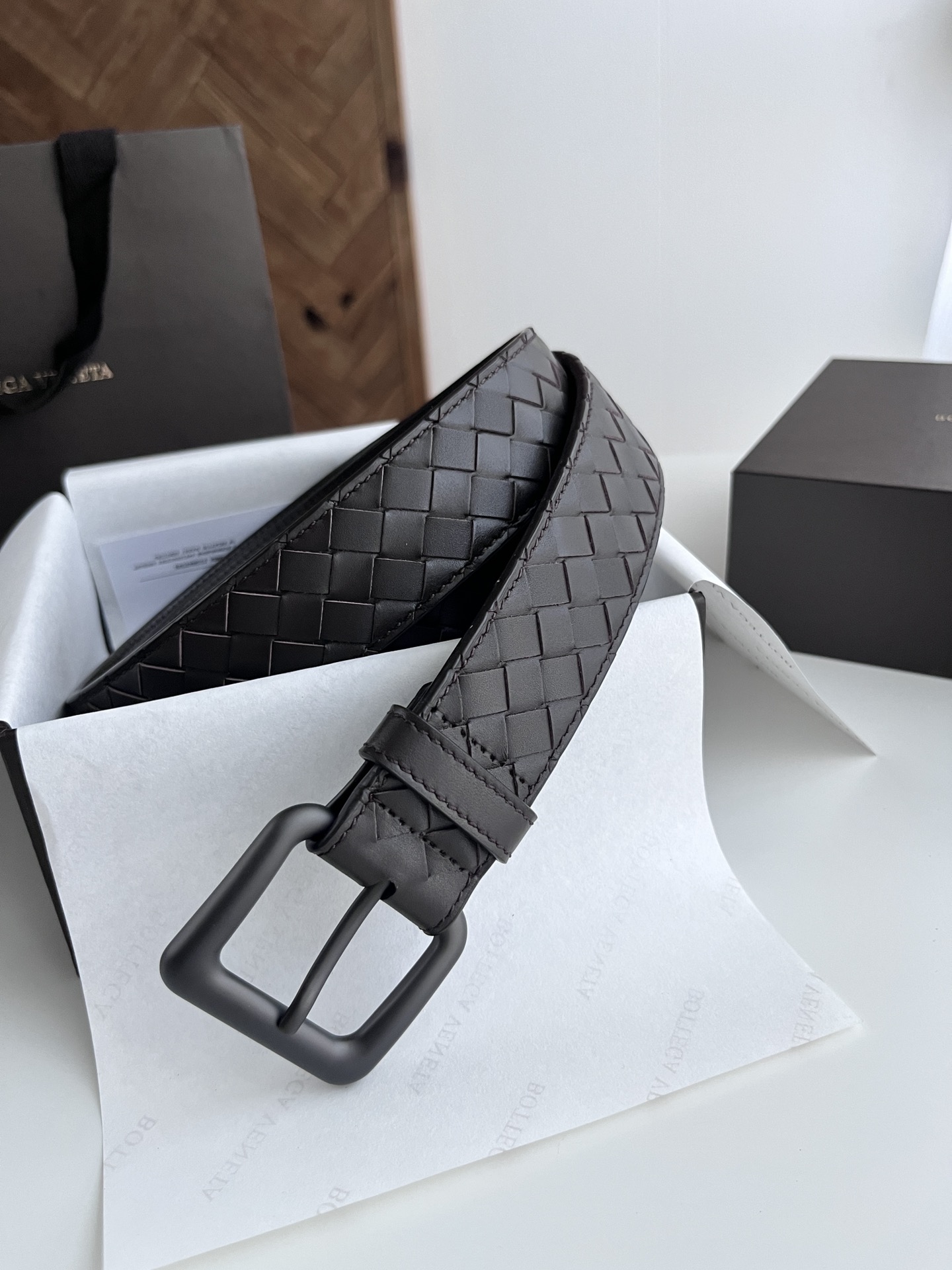 Bottega Veneta intreccio woven cowhide double-sided belt 3.5cm wide