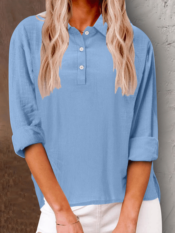 Ladies Lapel Long Sleeve Loose Design Button Casual Shirt