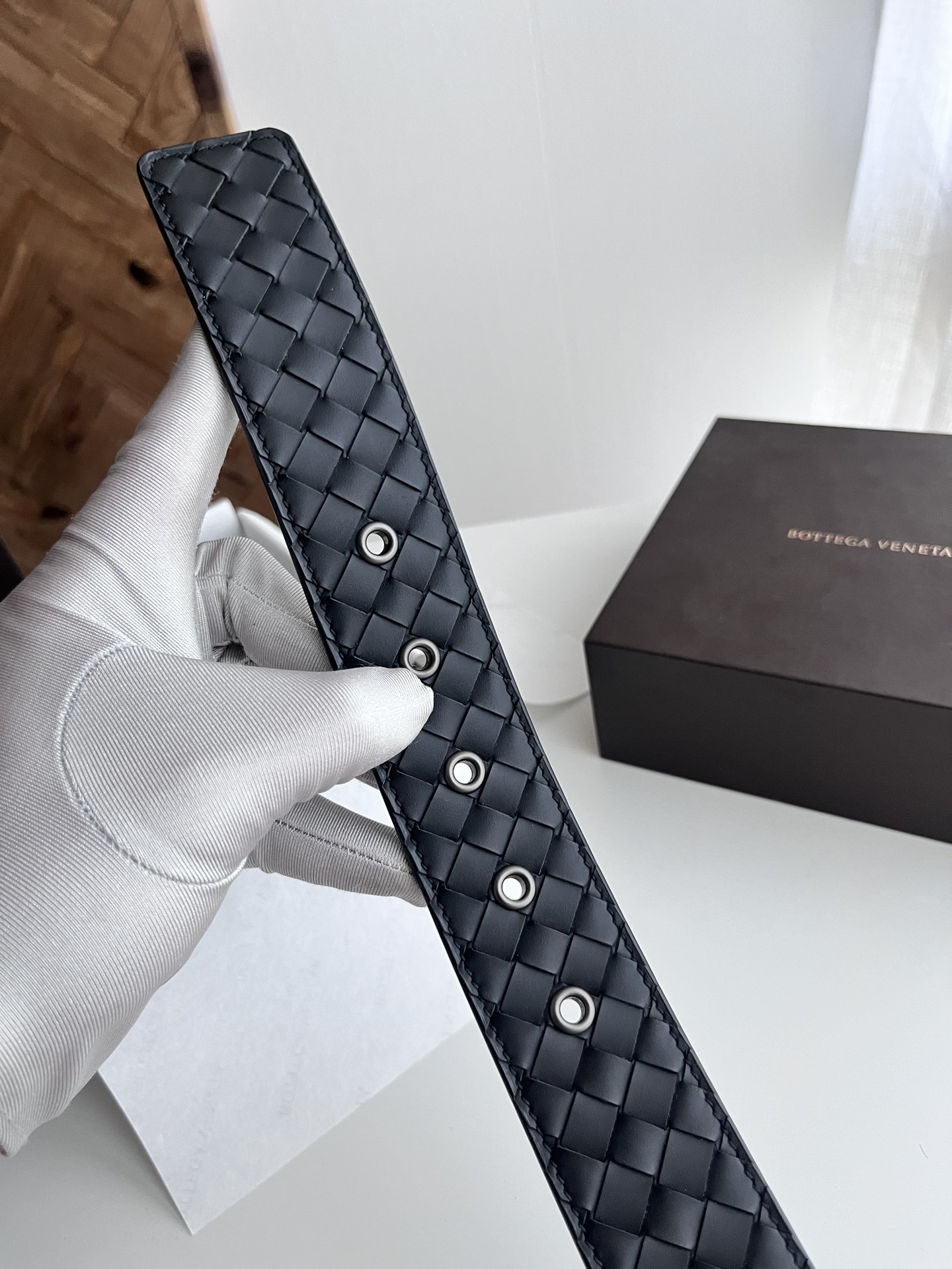 Bottega Veneta intreccio woven cowhide double-sided belt width 4.0cm