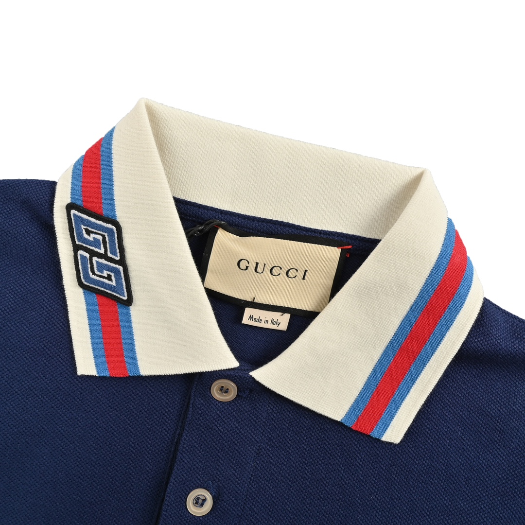 Gucci 24ss collar stripe double G embroidered Polo short sleeve