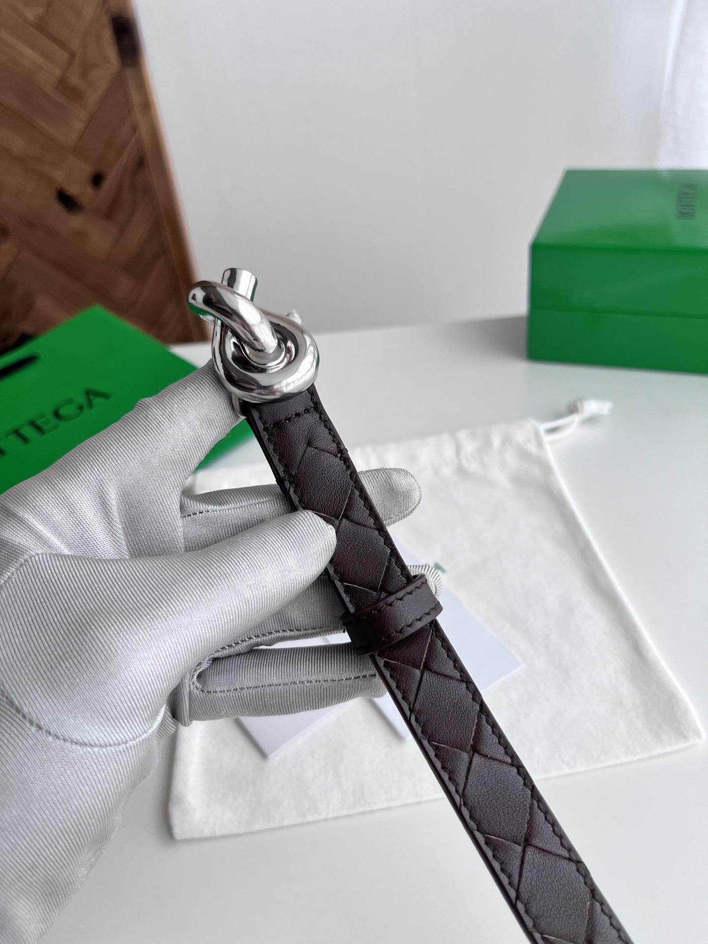 Bottega Veneta intreccio woven cowhide double-sided belt width 2.0cm