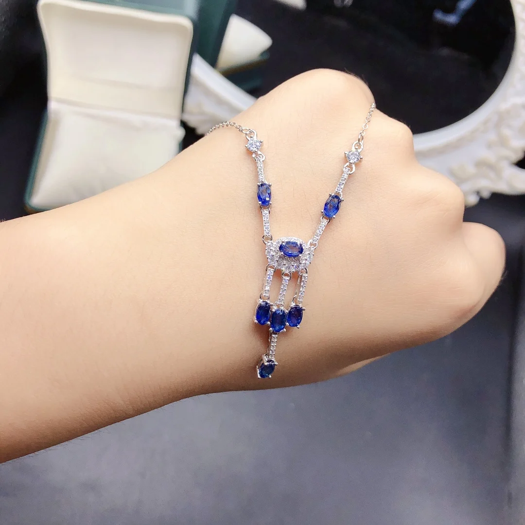 925 pure silver natural sapphire set chain necklace jewelry Fire color good women's luxury jewelry certified boutique