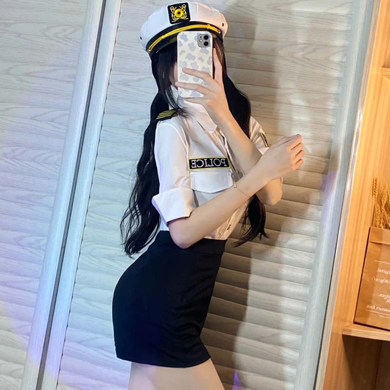 Cosplay Policewoman White Stockings Uniform Lingerie Set