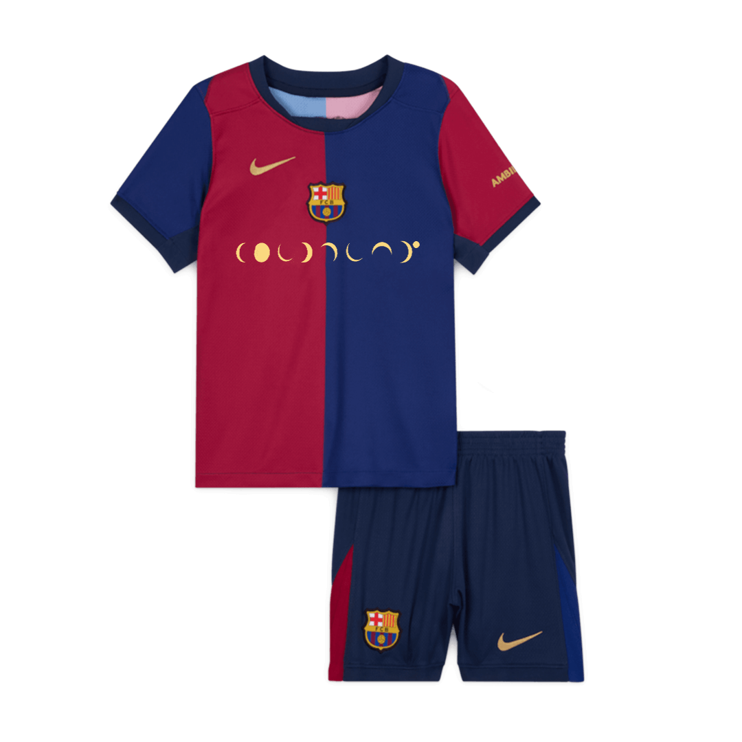 Barcelona kids' home football shirt (shirt + shorts) 2024/25 - COLDPLAY