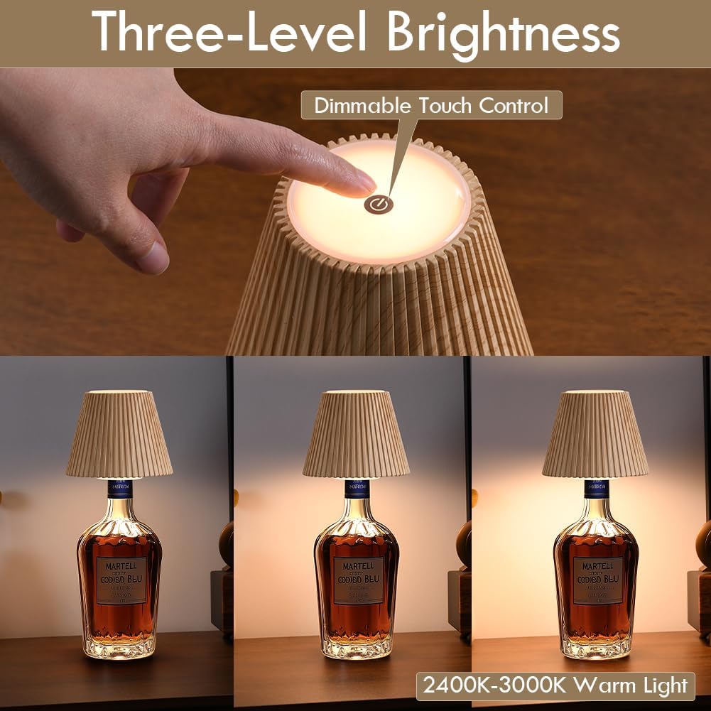 🔥Last Day 50% OFF🔥Wireless Bottle Lamp Shades for Table Lamps, 3-Level Brightness Rechargeable Touch Lamps