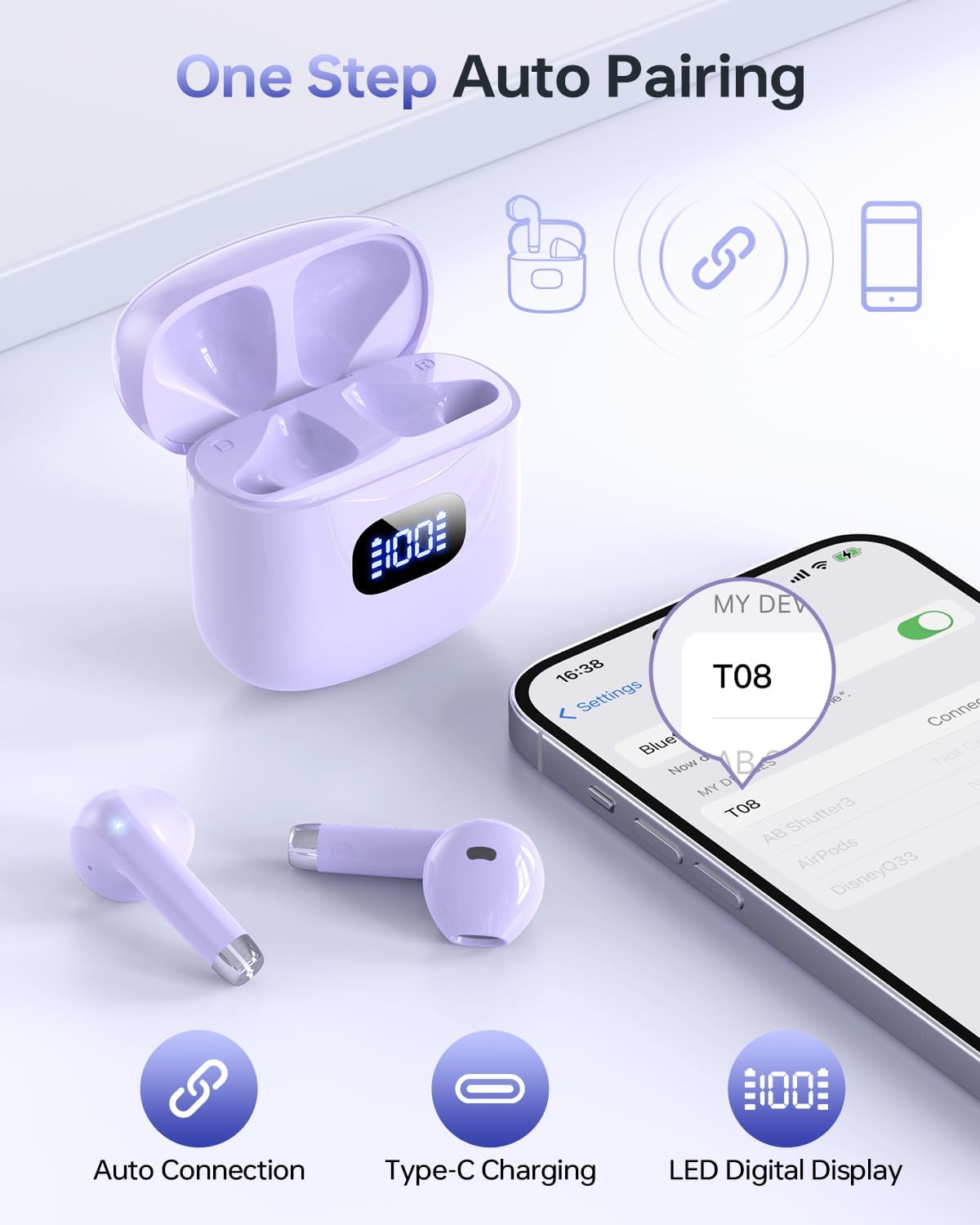 Wireless Earbuds, Bluetooth 5.3 Headphones 40Hrs Playtime with Charging Case, IPX5 Waterproof Stereo in-Ear Earphones with Microphone for iOS Android Cell Phone Sports Workout, Black
