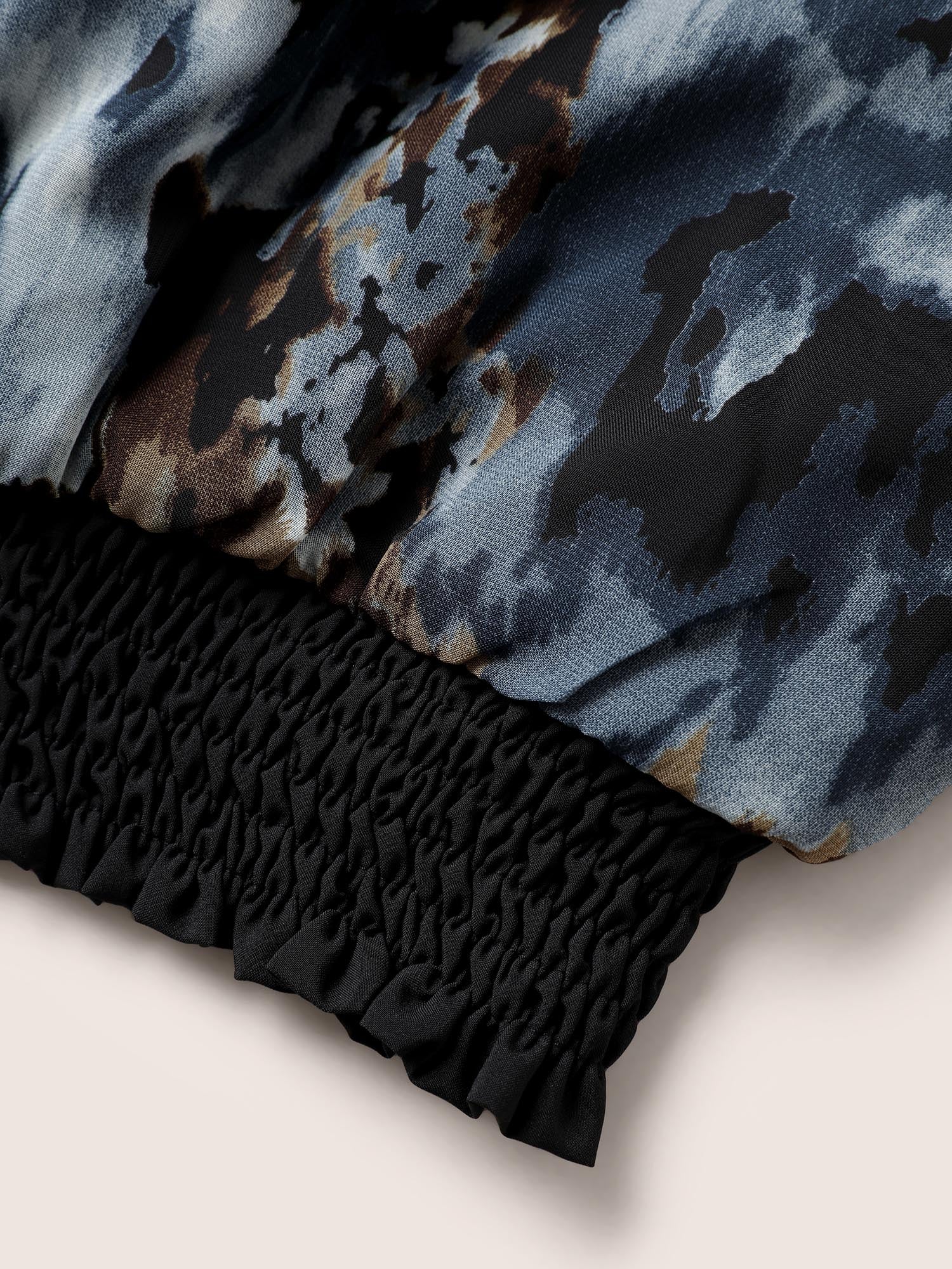 Pixel Flower Shirred Batwing Sleeve Blouse