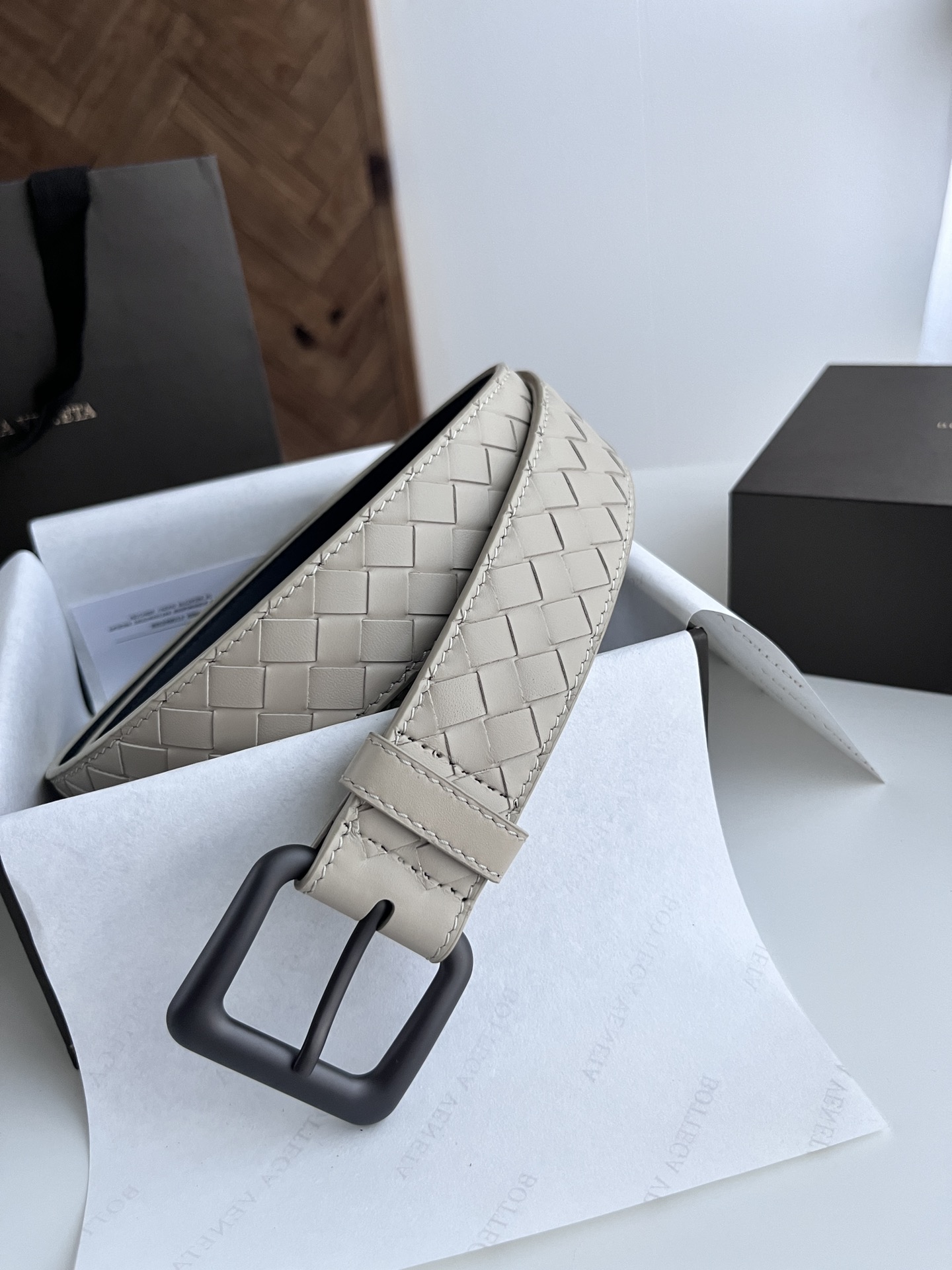 Bottega Veneta intreccio woven cowhide double-sided belt 3.5cm wide
