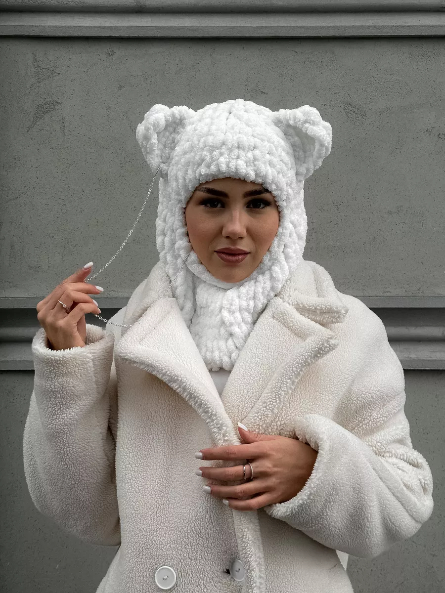 💖 Valentine's Day Sale 49% OFF 💖 Plush Chunky Knit Balaclava with Ears(Including Chain & Pendant)