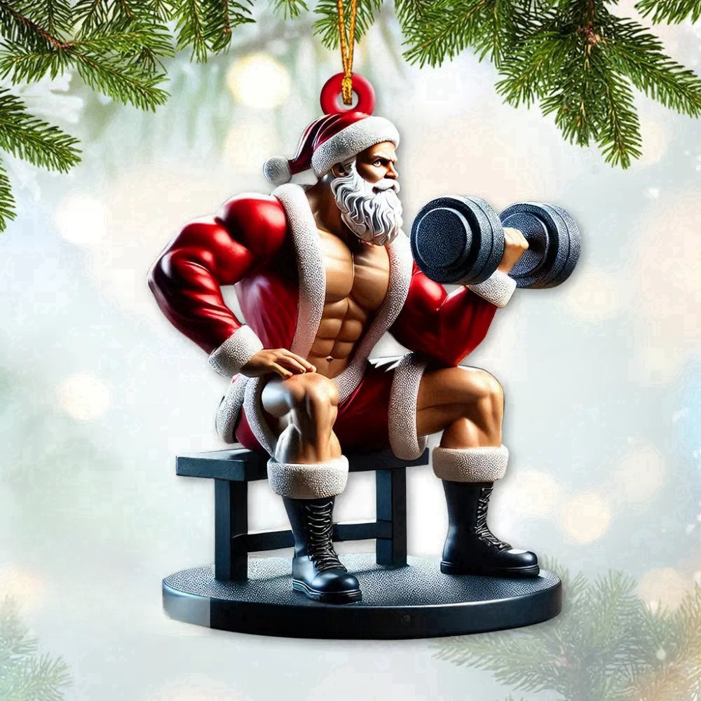 Gym Work Out Santa Christmas Ornament