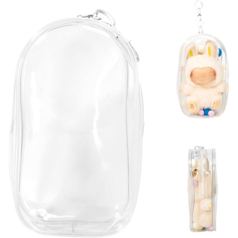 Clear Display & Storage Case for Doll – PVC Bag with Detachable Keychain for Collectible Toys and Cosmetics, Portable cases for Travel or Home Decor (7 Inches)