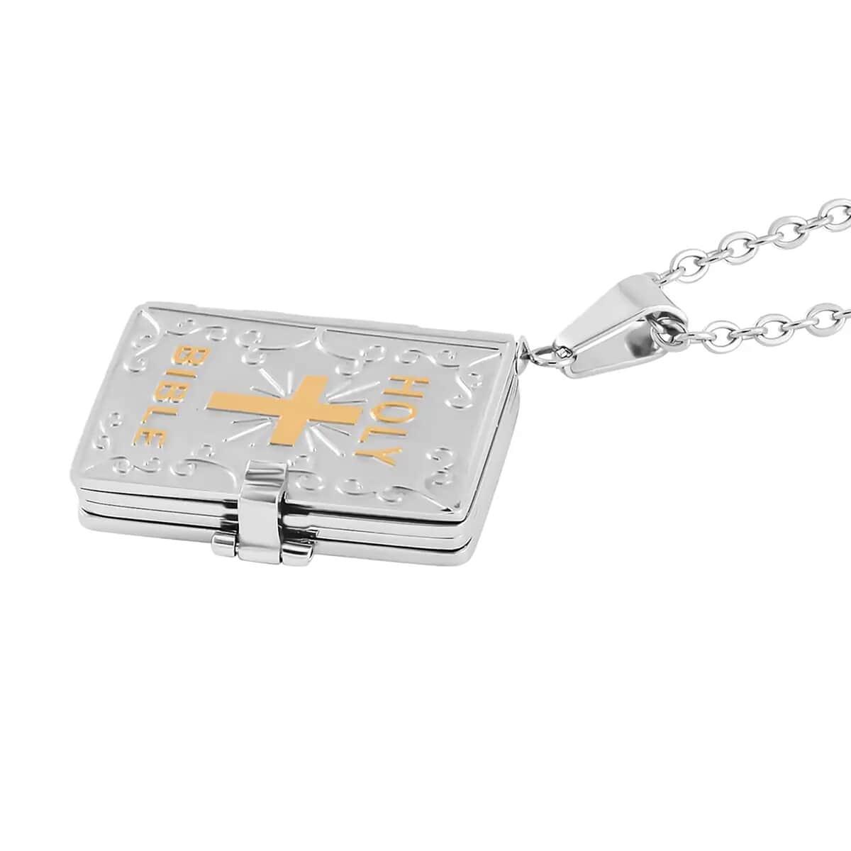 Bible Pendant Necklace in 925 Sterling Silver-Engraved Religious Lockets-Necklace Length 20