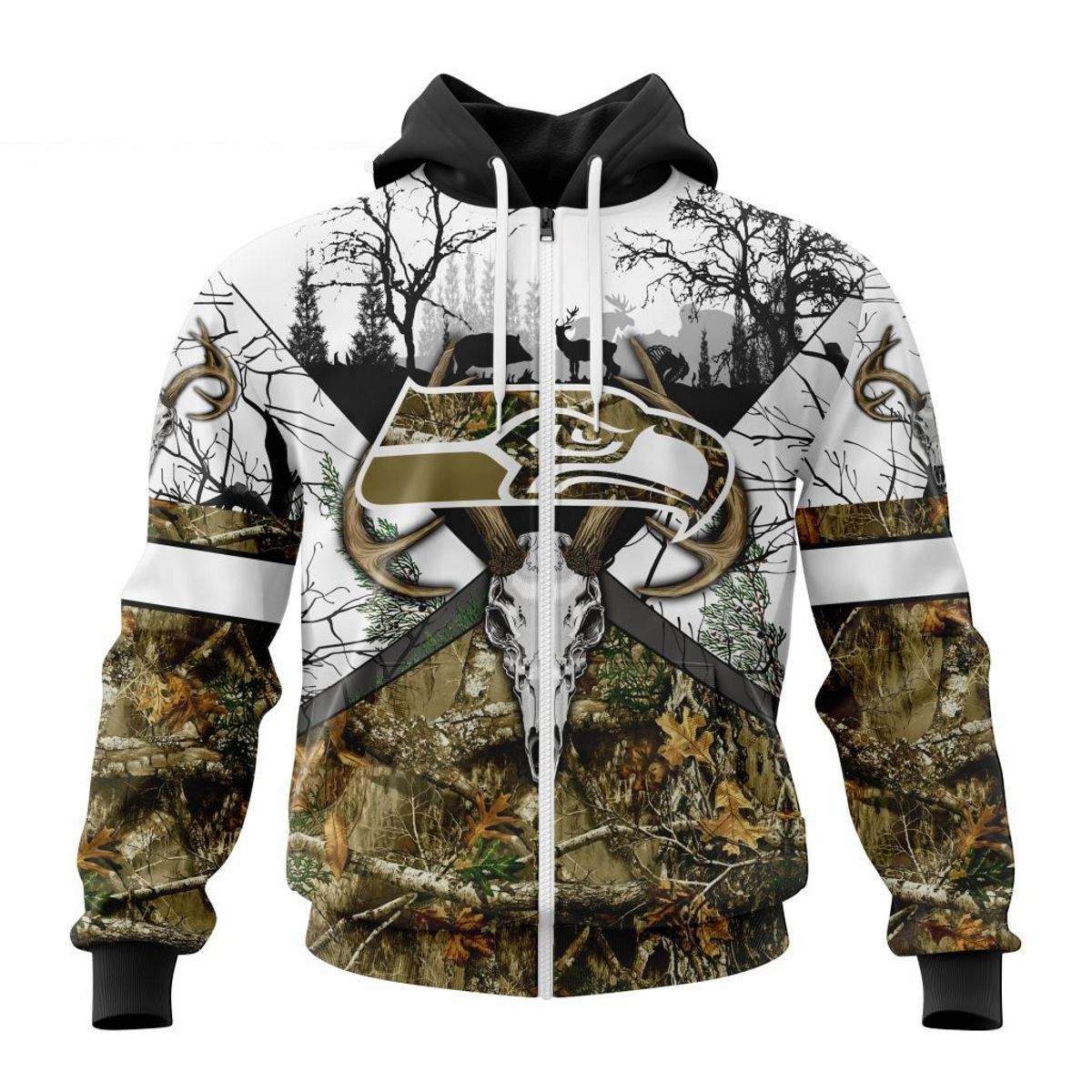 SEATTLE SEAHAWKS DEER SKULL AND FOREST 3D HOODIE