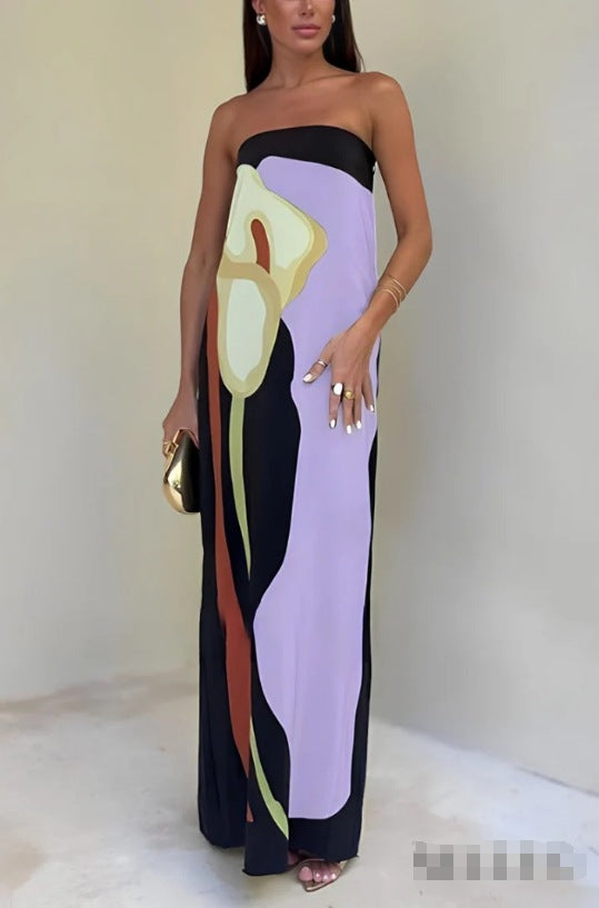 Women's Casual Fashion Avocado Print Tube Top Dress