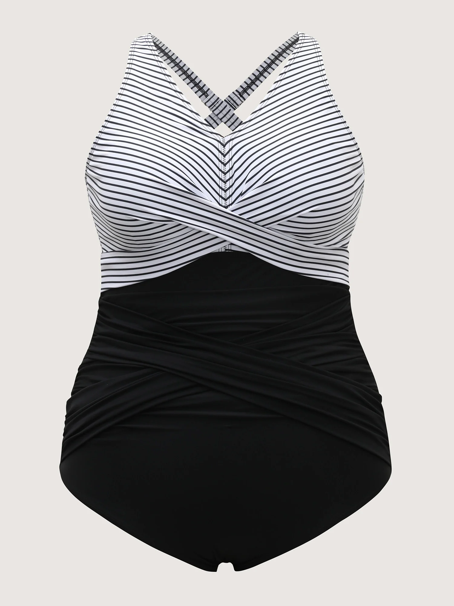 Stripe Color Block Ruched One-Piece Swimsuit