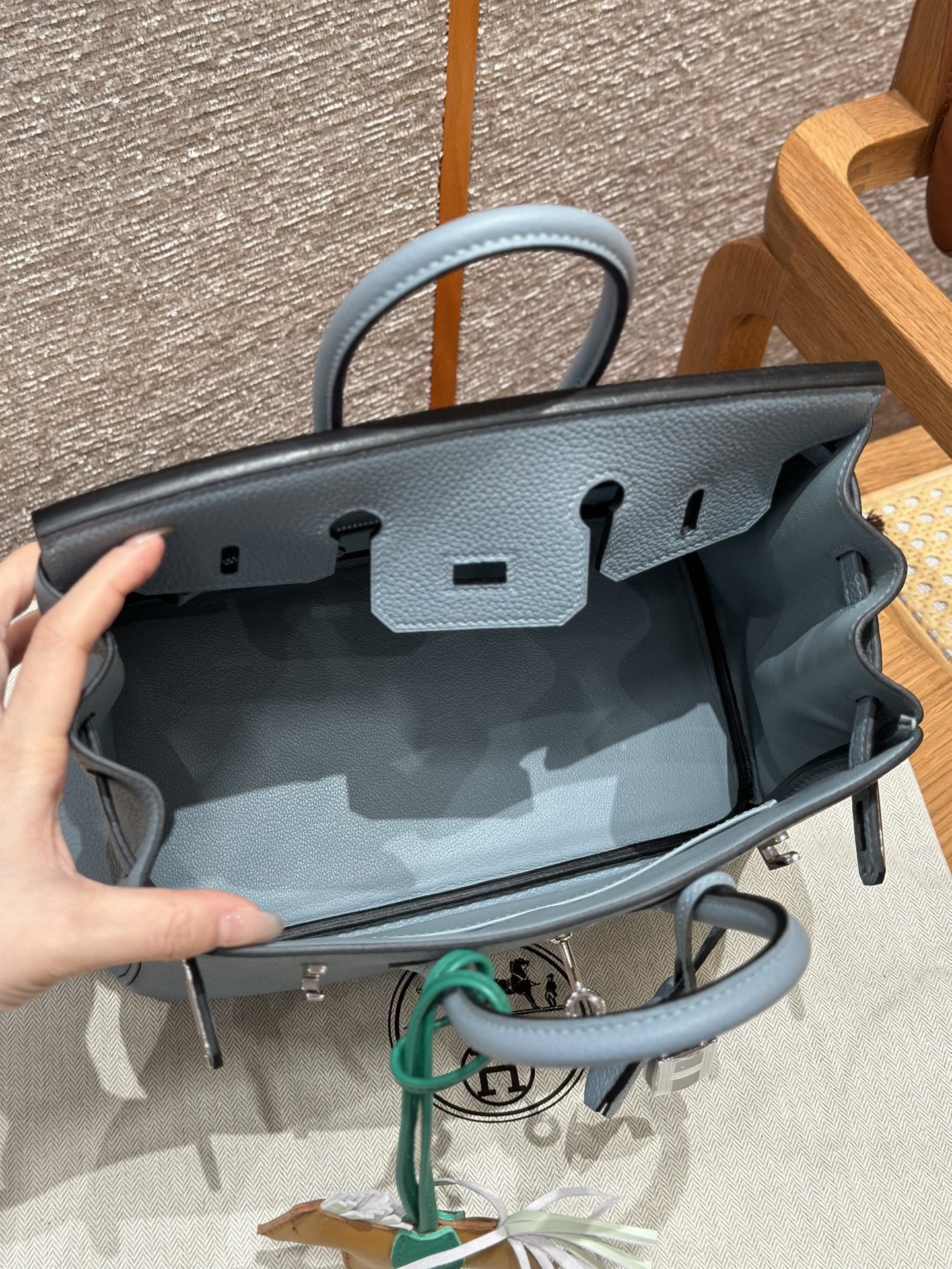 Hermes Birkin 6J7Blue lin handbag (handmade to order)