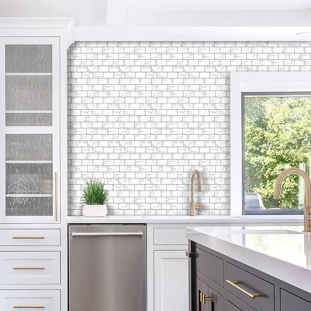 Carrara Marble Subway Peel and Stick Backsplash Tile