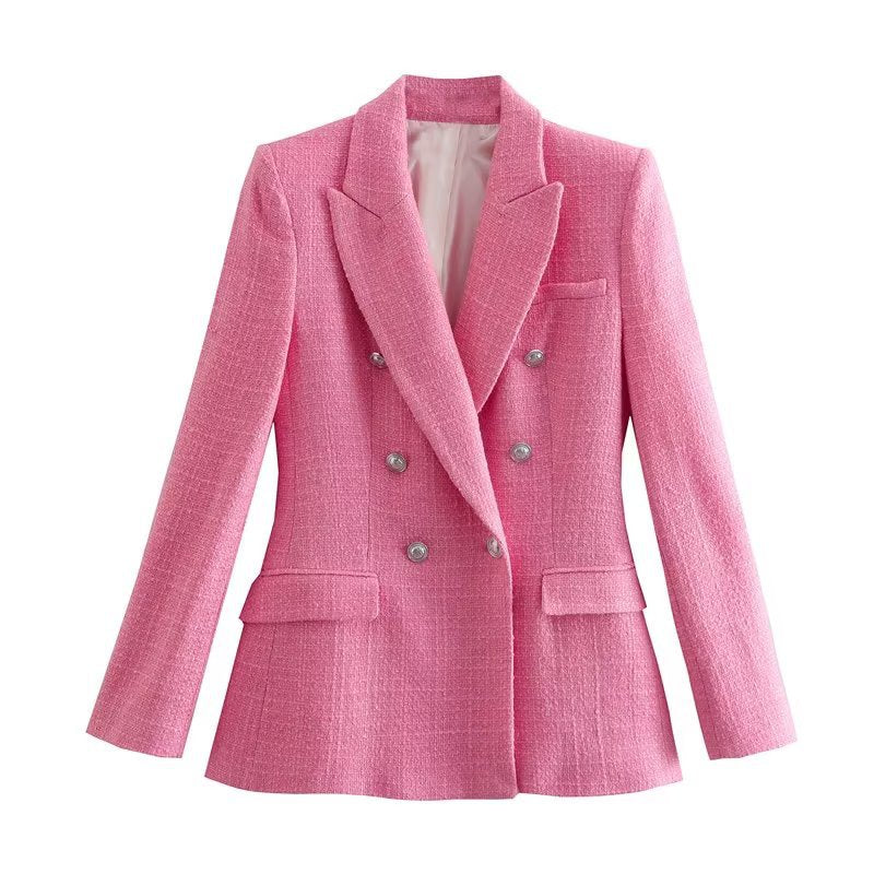 Lapel Double-Breasted Plaid Suit Jacket in European and American Style