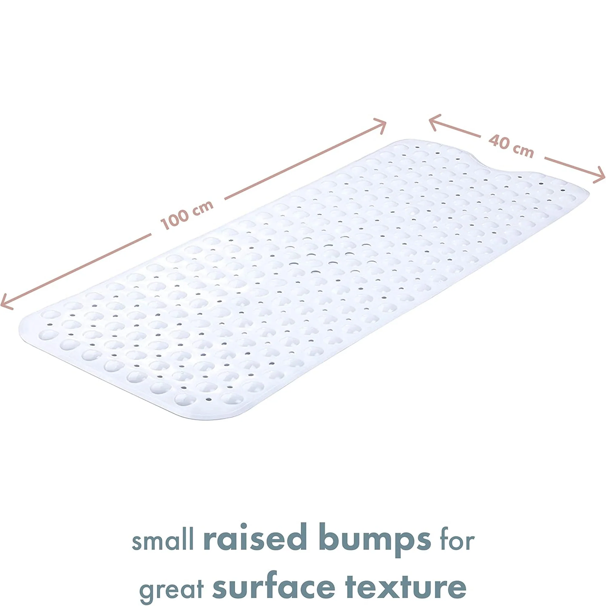 TranquilBeauty Extra Long Non-Slip Bath Mat with Suction Cups, White, 16x40 Inches