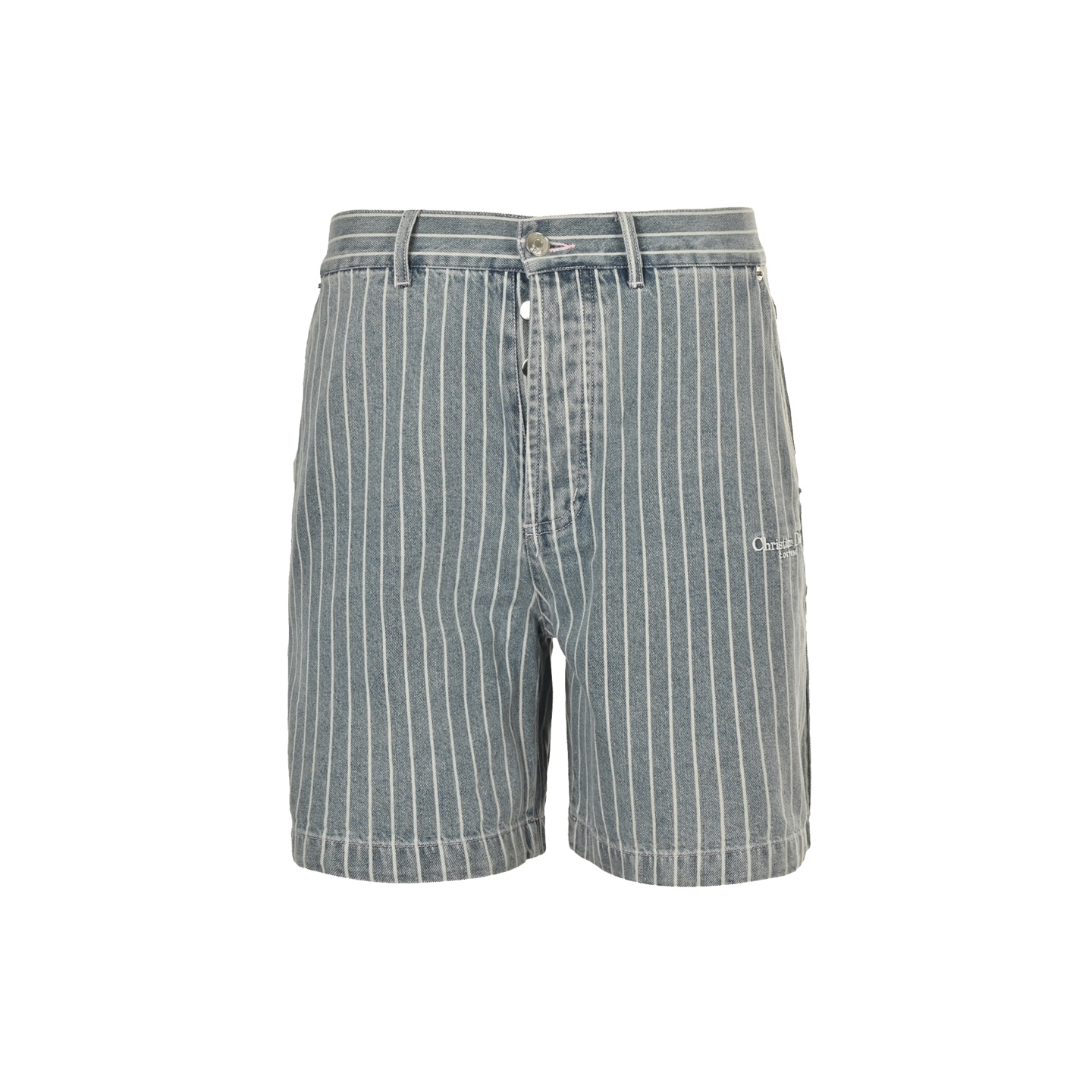 Dior 25ss embroidered lettering striped washed denim shorts