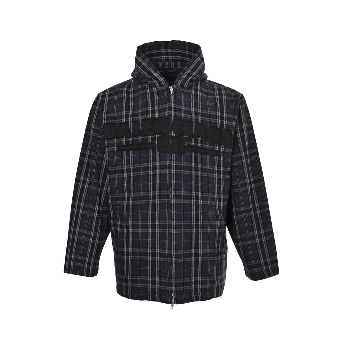 Balenciaga 25Fw blue check appliqué jacket