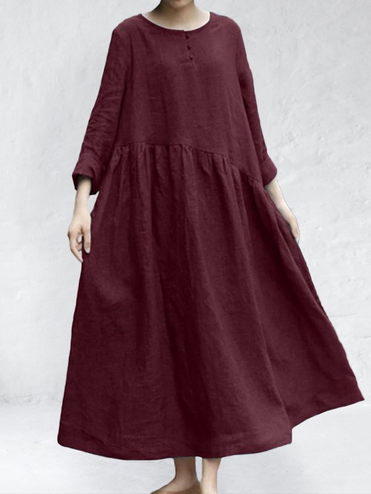 Vintage Pleated Wide Skirt Maxi Dress